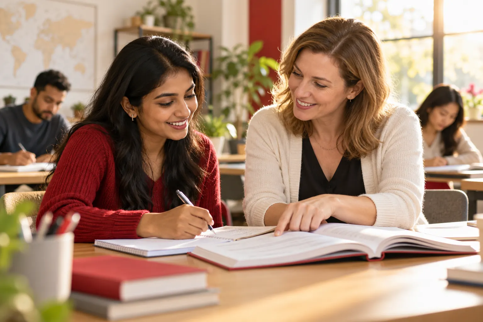 Tutor helping a student with coursework