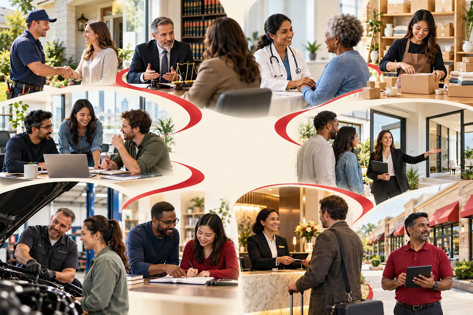 Business owners and teams from ten industries, from home services and legal to healthcare, retail and hospitality