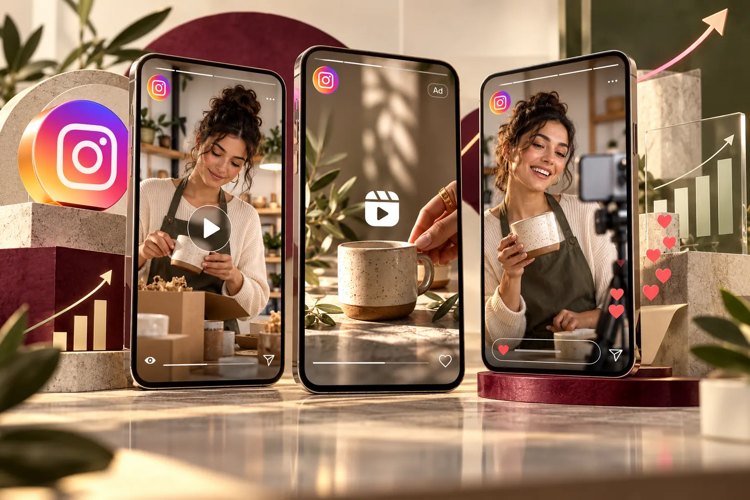 Illustration: Instagram Stories and Reels ads for a small product brand