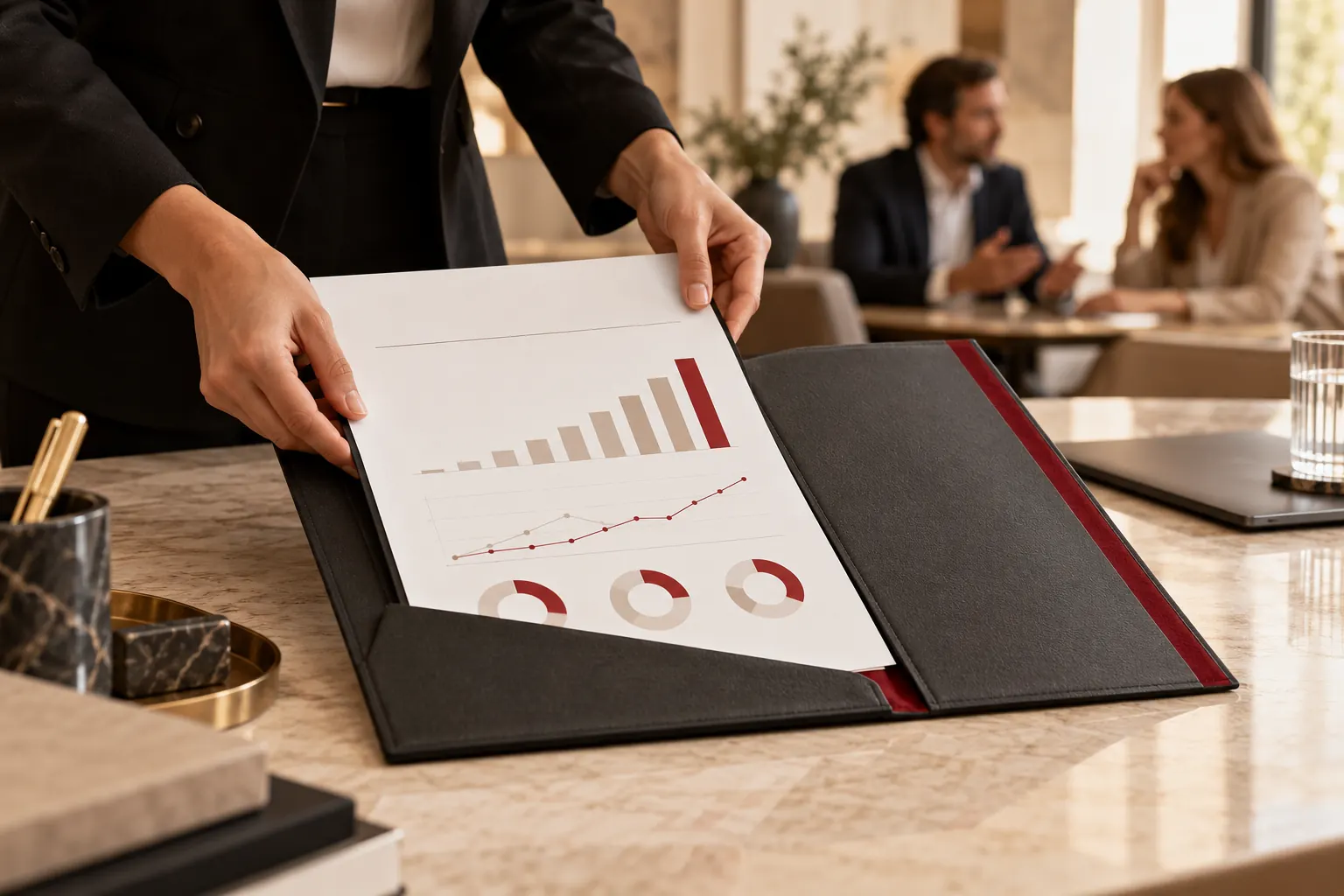 A printed PPC performance report with results charts