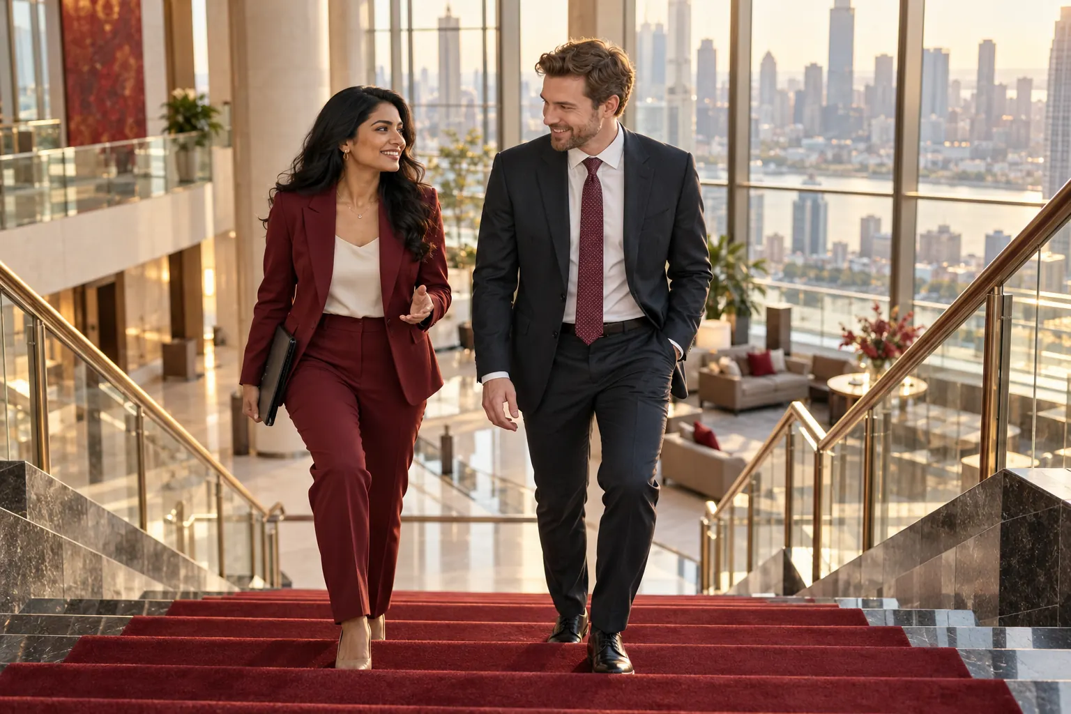 An agency partner and a PPC Gems specialist walking up a staircase together